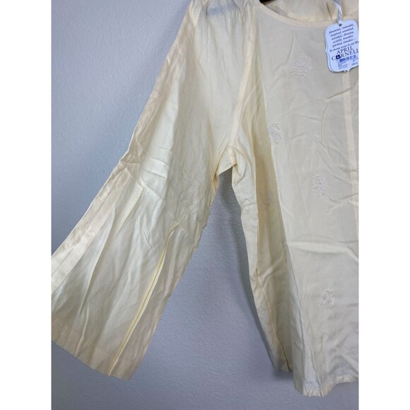 NEW April Cornell Long Sleeve Tunic Top Women size XL Butter Yellow Floral Boho - Picture 9 of 16